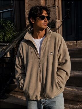 Big Dogs Polar Dogs High Tech Fleece Jacket 4X Taupe Oversized Cozy Minimalist